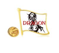 Animal Dragon Oriental Myth Western Myth Golden Metal Flag Lapel Pin Badge