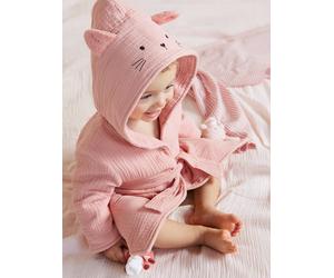 Animal Dressing Gown in Organic Cotton* Gauze for Babies rose
