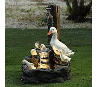 Animal Duck Solar Powered Garden Water Feature - Freestanding Resin Fountain With LED Lights, Cascading Pressure Water Decoration (With Battery)