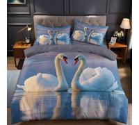 Animal Duvet Cover Set Two white swans Microfibre Bedding Set 120x150 cm with 1 Pillowcases, Soft Breathable Hypoallergenic Quilt Cover for Kids