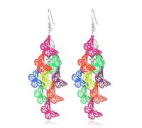 Animal Earrings Multi Layer Owl Butterfly Earrings Starfish Dragonfly Dangle Earrings Rainbow Color Animal Pendants Earrings Long Dangle Ear Stud for Women, Zinc, No Gemstone