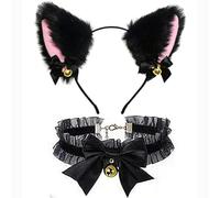 Animal Ears Headband with Bell,2 Pcs Cat Ear Headband Set,Soft Cat Ears Headwear for Cosplay, Halloween Parties, Pet Lovers (Black)