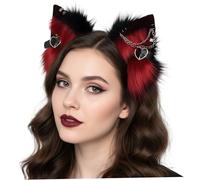 Animal Ears, Plush Fox Ears with Bendable Metal Frame for Cosplay, Rave, Gothic Festival Outfits, Claret