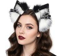 Animal Ears, Plush Fox Ears with Bendable Metal Frame for Cosplay, Rave, Gothic Festival Outfits, White