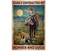 Animal Easily Distracted By Horses And Dogs Vintage Tin Signs Wall Decor Art Retro Home Bathroom Wall Decor 14X20CM