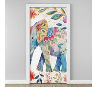 Animal Elephant Door Mural, Colorful Jungle Wildlife Murals Stickers 90x200 cm, Boho Exotic Ethnic 3D Door Stickers Vinyl Self-Adhesive Peel and Stick Bedroom Living Room Door Decoration O4d28