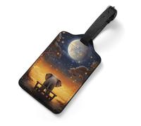 Animal Elephant Owl Tree Moon Star Luggage Tag for Suitcase - PU Leather Suitcase Tags with Name ID Card & Adjustable Strap, Durable Scratch-Resistant Travel Bag Tag for Backpacks Gym Bags