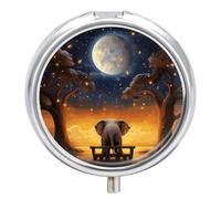 Animal Elephant Owl Tree Moon Star Pill Box 3 Compartment Small, Personalized Pill Organizer with Mirror, Portable Pill Case for Pocket Or Purse, Round Pill Containe Travel Gifts, Pill Holder