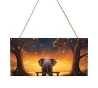 Animal Elephant Owl Tree Moon Star Rectangular MDF Wood Plaque Wall Art with Full Print and Hanging Rope for Home Wall Decor, Farmhouse Sign for Door, Window or Wall (Multiple Sizes)