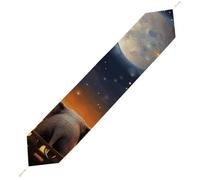 Animal Elephant Owl Tree Moon Star Table Runner for Dining Table, Short Plush Runners Washable & Durable Tablerunner Modern Home Decor for Wedding, Kitchen, Holiday 229*33cm