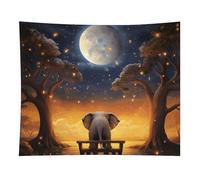Animal Elephant Owl Tree Moon Star Tapestry Wall Hanging - 50"x60" Aesthetic Tapestries Soft Polyester Wall Art Decor Large Tapestry for Bedroom Living Room Dorm Backdrop, Hanging Kit Included
