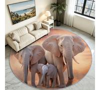 Animal Elephant Round Rug Living Room Washable Circular Carpet 160 cm | Non Slip Low Pile Non-Shedding Area Rugs - Desert Photography for Lounge, Bedroom Kitchen, Chair and Sitting Room, Brown