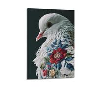 Animal Embroidered White Pigeon in Profile Poster Modern Wall Art Canvas Aesthetic Decoration Painting 08x12inch(20x30cm) Frame-style