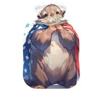 Animal European Otter 4th of July Independence Day hot Water Bottles with Soft Cover, 1L hot Compress for Arthritis, Period Cramps, compresas calientes para el vientre