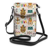 Animal Face Crossbody Cell Phone Purse Vintage Wolf Tiger Abstract Aztec Carnivore Predator Wild BlackWallet Handbag