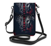 Animal Face Crossbody Cell Phone Purse Vintage Wolf Tiger Abstract Aztec Carnivore Predator Wild BlackWallet Handbag