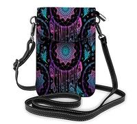 Animal Face Crossbody Cell Phone Purse Vintage Wolf Tiger Abstract Aztec Carnivore Predator Wild BlackWallet Handbag