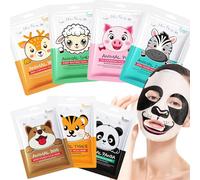 Animal Face Mask Set - Fun Printed Sheet Masks for Women & Girls - Hydrating, Brightening, Soothing - Panda, Tiger, Dog Designs - 7Pcs for All Skin Types