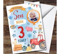 Animal Farm Tractor Photo Son 3rd Boys Custom Personalised Birthday Card - Personalised Birthday Greeting Card for Kids, Custom Birthday Card
