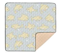 Animal Fish Bubble Yellow Stripe Large Sturdy Baby Play Mat for Indoor Outdoor Comfortable Tummy Time & Crawling Mat for Babies Infants Toddlers, 50'' x 50''