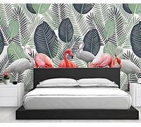 Animal Flamingo Plant Green Leaf Creative Modern 3D Wallpaper Premium Textured Silk Neutral Tones Material Ideal for Living Room Bedroom-430cm×300cm