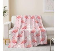 Animal Flamingo Soft Flannel Throw Blanket for Sofa Pink - Lightweight Fluffy Warm Modern Romantic Heart Fleece Blankets for Bedroom, Couch, Travel, Camping, Picnic, 70x100 cm