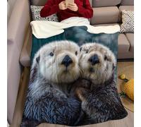 Animal Flannel Blanket 100 x 130 cm Two sea otters Fleece Blanket 3D Print Flannel Fluffy Soft Warm Sherpa Throw for Bed Couch Sofa Outdoor Travel Bedroom living Room