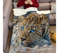 Animal Flannel Fleece Blanket Brown leopard with blue eyes 3D Printed Flannel Fluffy Soft Lightweight Throw Blanket 220 x 240 cm Office Sofa Settees Couch Chair Bed Kids Adults