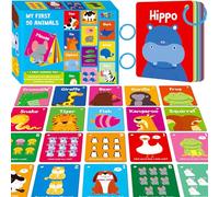 Animal Flashcards, 50 Double-Sided Cards, Wild/Farm/Marine Animal Cards Educational Learning Tools for Preschool and Toddlers Learning (2 Reclosable Rings Attached)