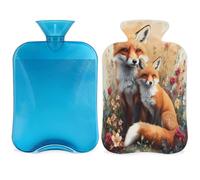 Animal Floral Fox Hot Water Bottle with Cover, Cute Fox 2L Hot Water Bag for Pain Relief, Neck Soft and Shoulder, Hand Feet Warmer, Hot and Cold Compress for Adult Kids