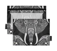 Animal Floral Pencil Pouch 3 Ring Binder Elephant Mandala Zipper Binder Pencil Bags School Binders Clear Pockets Custom 9.8" x 7.1", 2 Packs