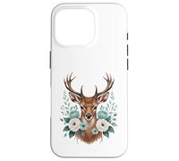 Animal Flower Portrait Deer with Floral Elements Case for iPhone 16 Pro