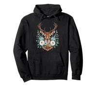 Animal Flower Portrait Deer with Floral Elements Pullover Hoodie