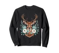 Animal Flower Portrait Deer with Floral Elements Sweatshirt