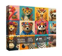 Animal Flower Puzzle for Adults 1000 Pieces, Cute Giraffe Jigsaw Puzzle, Colorful Floral Bear Tiger Flamingo Lion Sloth Cheetah Panda Hippo Zebra Collage Puzzle