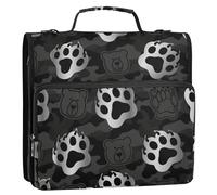 Animal Footprint Bear Silver Black Camouflage 1.5-Inch 3-Rings Sturdy Zipper Binder with Handle Laege Capacity School Binders Organizer for School and Office Organizadores de carteras