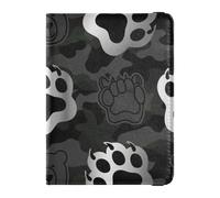 Animal Footprint Bear Silver Black Camouflage Leather waterproof passport holder for travel Wallet Combo Badge ID Vaccine Card Holder Wallet for women Ultra Slim