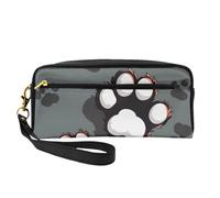 Animal Footprints Printed Leather Makeup Bags with Wrist Strap Portable Travel Toiletry Bag Cosmetic Organizer Bag for Women