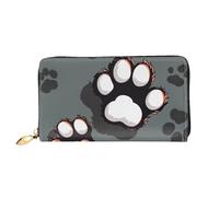 Animal Footprints Printed Leather Wallet for Men Women, Long Clutch Handbag with 12 Card Holder and 3 Money Clip
