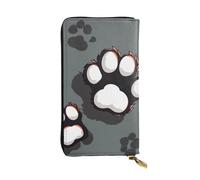 Animal Footprints Printed Leather Wallet with 12 Card Holder and 112 Money Clip, Long Clutch for Men Women