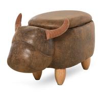 Animal footstool Buffalo Storage Stool Cute Kids Decoration Wood Frame Legs w/Padding Lid Ottoman Furniture Brown