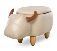 Animal footstool Buffalo Storage Stool Cute Kids Decoration Wood Frame Legs w/Padding Lid Ottoman Furniture Ivory