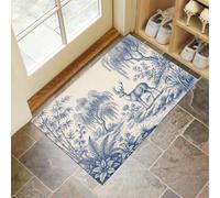 Animal Forest Landscape Indoor Doormat, Washable Front Door Entry Throw | Durable Absorbent Door Mats Indoor Rug, Retro Hand-Painted Landscape Low-Profile Carpet For Entryway, 45X75Cm, Indigo