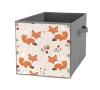 Animal Fox Collapsible Storage Cube 27 cm, Oxford Cloth 1 Pack | Snowflake Foldable Storage Bin, with Handles, Sturdy, Water Resistant, Square, Space Saving, for Closet Shelf