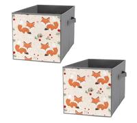 Animal Fox Collapsible Storage Cube 27 cm, Oxford Cloth 2 Pack | Snowflake Foldable Storage Bin, with Handles, Sturdy, Water Resistant, Square, Space Saving, for Closet Shelf