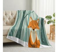 Animal Fox Forest Warm Printed Blanket, Cartoon Nordic Ultra-Soft Fleece Flannel Throw Blanket for Children Adults, Orange Green Lightweight Blankets for Couch Sofa Bed Office, 100 x 130 cm
