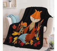 Animal Fox Leaf Mushroom Flannel Blanket 51 x 59 inch, Soft Plush Warm Throw for Bed Couch Office Decor - Lightweight Cozy Cartoon Style Print Blanket for Women Men and Kids