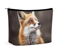 Animal Fox Pattern Makeup Bag, Portable PU Leather Cosmetic Bag with Zipper Pouch, Waterproof Travel Toiletry Bag for Women Men