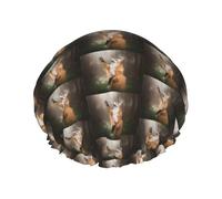 Animal Fox Pattern Printed Reusable Shower Hats, Double Layer Headgear For Spa And Salon, Large Hair Wrap