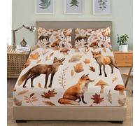 Animal Fox Pattern Soft Cozy Brushed Microfibre Fitted Sheet Set Single 36x75 inch 30cm Deep Pocket Brown Fitted Bed Sheet Breathable Hypoallergenic Bedding for Boys Girls Room Decor